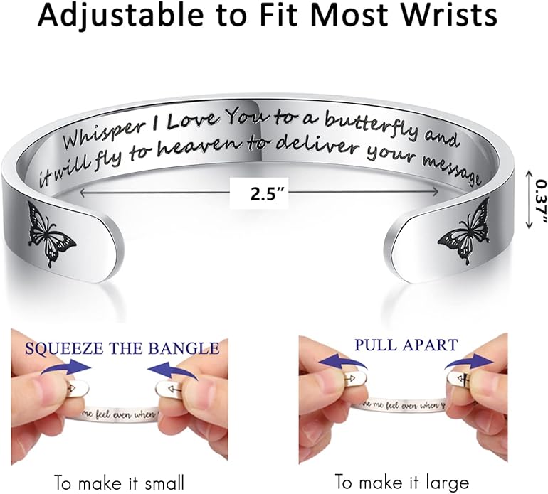 TONY & SANDY Inspirational Bracelets for Women Teen Girls Personalized Gifts for Daughter Granddaughter Mom Sister Friends Stainless Steel Engraved Cuff Birthday Easter Christmas