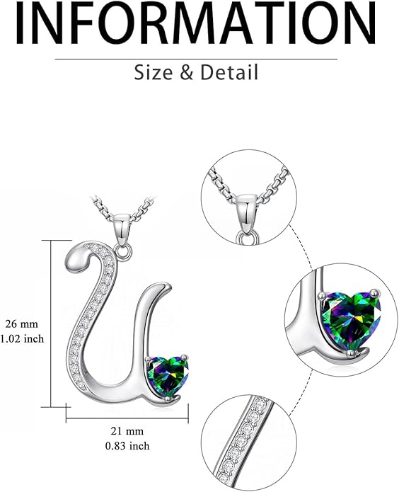 Christmas Gifts for Women Alphabet A to Z Initial Birthstone Pendant Necklaces for Women - 18k White Gold Plated Personalized Name Jewelry Valentine Mothers Day Birthday Gifts for Women Her Girlfriend