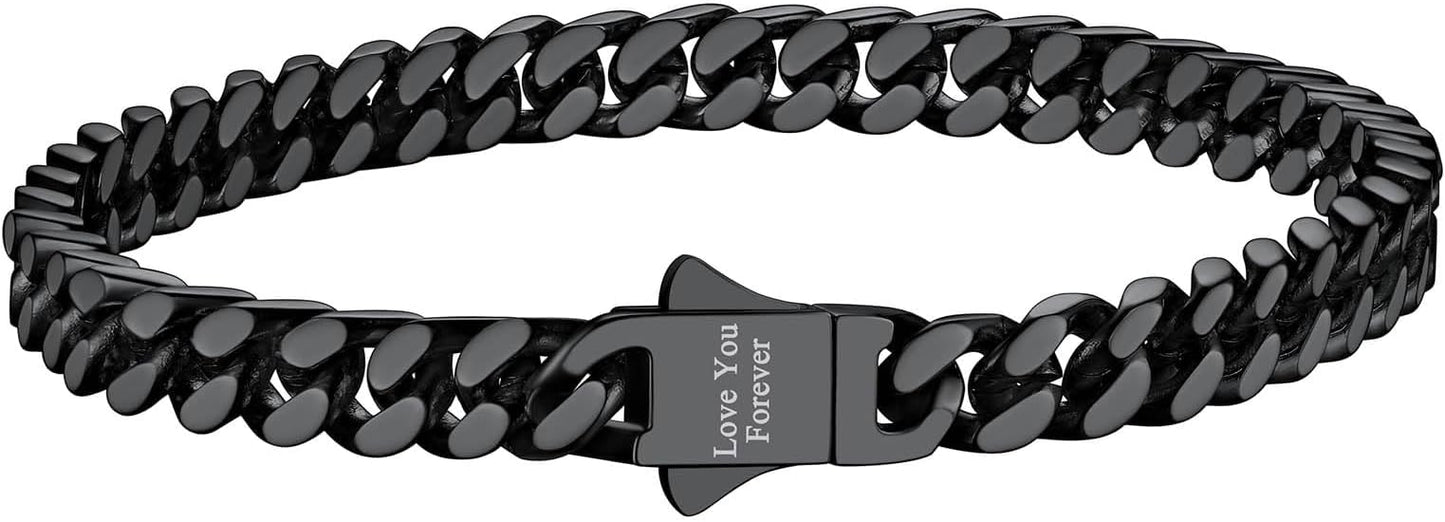 Richsteel 5/7/9/12mm Wide Miami Cuban Link Chain Bracelet for Men Women,Stainless Steel/Gold/Black Plated,7.4/8.2/9 Inch Length,Hip Hop Urban Street-wear Jewelry(Gift Wrapped)