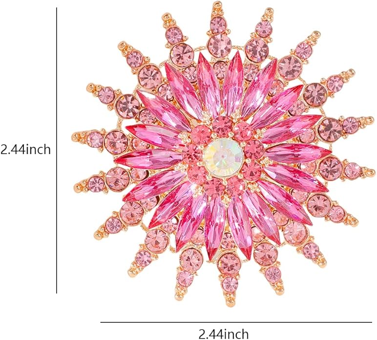 Large Crystal Flower Brooch Pin for Women Red purple pink green Rhinestone Flower Lapel Pin Wedding Party Birthday Dance Banquet Dress Suit Ceremony Clothes Hat Bag Accessories Jewelry
