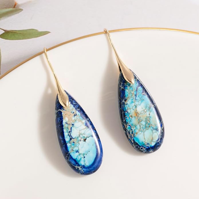 SELOVO Stone Fishhook Dangle Drop Earrings Statement Earrings for Women Stone