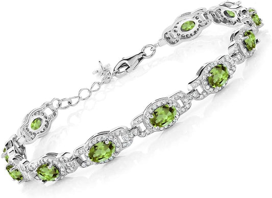 Gem Stone King 7-14 Cttw Oval Gemstone Birthstone Tennis Bracelet For Women | 925 Sterling Silver | Oval 6X4MM | 7 Inch With 1 Inch Extender | Fine Jewelry Gifts for Her Mom Women Wife