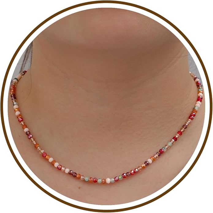 JSJOY Tiny Crystal Beaded Choker Necklaces for Women Colorful Beaded Necklace Dainty Choker Necklaces Simple Boho Jewelry Gifts for Teens Handmade Bead Necklaces Gifts