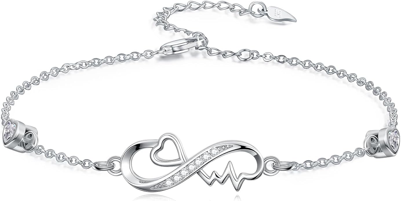 Dorunmo Infinity Bracelet Mom Bracelet 925 Sterling Silver 14K Gold Plated Infinity Heart Anklet for Women Christmas Jewelry Gifts for Wife Mom Daughter