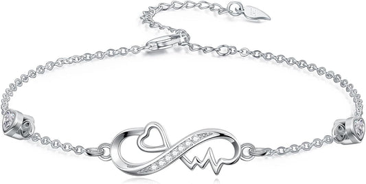 Dorunmo Infinity Bracelet Mom Bracelet 925 Sterling Silver 14K Gold Plated Infinity Heart Anklet for Women Christmas Jewelry Gifts for Wife Mom Daughter