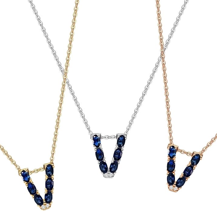 Albert Hern Blue Sapphire Initial Necklace With Diamonds & 18K Gold Chain | Irresistible Letter Pendants Jewelry | Perfect Valentine’s Day, Anniversary & Birthday Gift