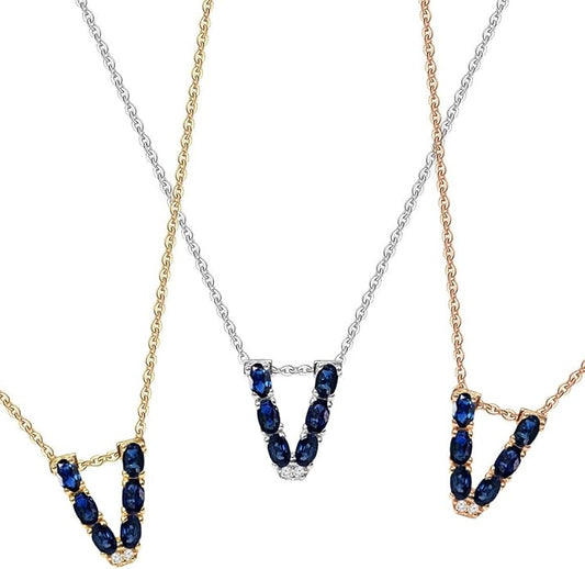 Albert Hern Blue Sapphire Initial Necklace With Diamonds & 18K Gold Chain | Irresistible Letter Pendants Jewelry | Perfect Valentine’s Day, Anniversary & Birthday Gift