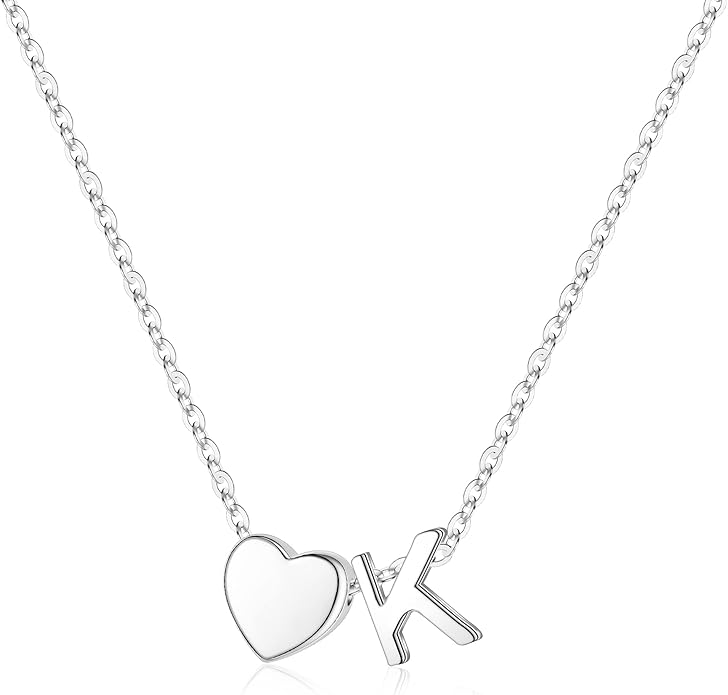 Turandoss Christmas Gifts for Grandkids, Dainty S925 Sterling Silver Heart Initial A-Z Necklace Trendy Silver Initial Jewelry Birthday Gifts for Girls Teen Girls