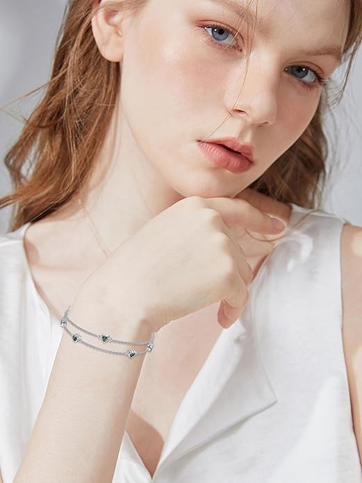 Dorunmo Heart Birthstone Anklet Bracelets for Women 925 Sterling Silver Birthday Jewelry Best Mother's Day for Women Wife