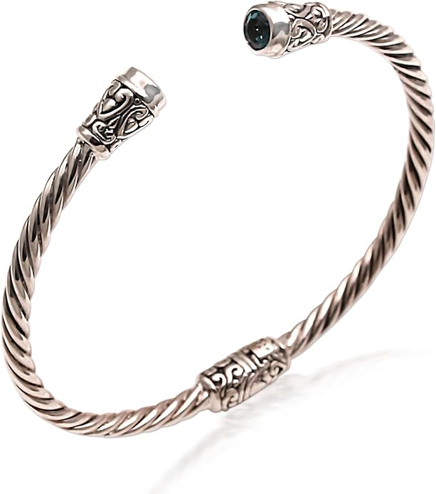 NOVICA Artisan Crafted Sterling Silver Blue Topaz Cuff Bracelet | Faceted Stone | Adjustable Cuff Design | Hypoallergenic Jewelry | Lead & Nickel Free | Indonesia ' Spiral Temple' 6 in. L (end to end)