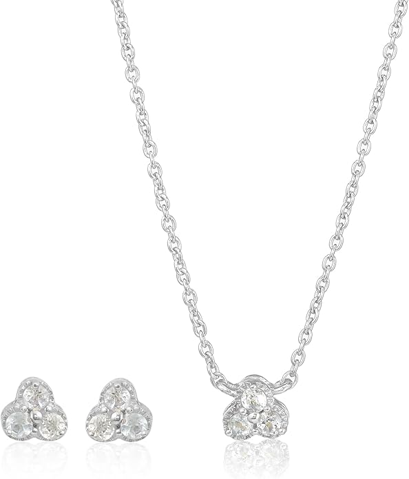 DEVSHINE 925 Sterling Silver Cluster Pendant & Earring Set with 2.5mm Round Natural Gemstones – Dainty Floral Design, Chain Included – Citrine, Rhodolite Garnet, Amethyst, Red Garnet & Sky Blue Topaz, 14K Gold & Rhodium Plating – Gift for Women