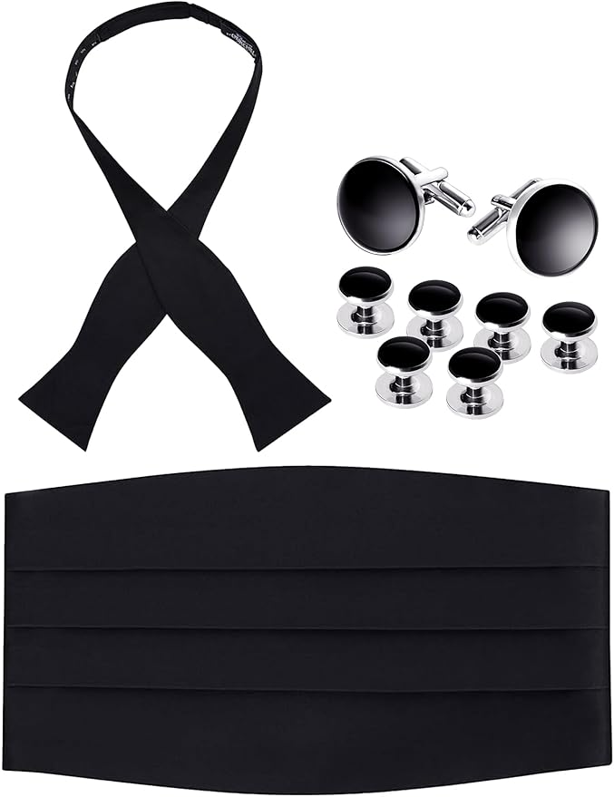 S.H. Churchill & Co. Men's Self Tie Bow Tie and Cummerbund Set for Wedding, Prom, Formal Event