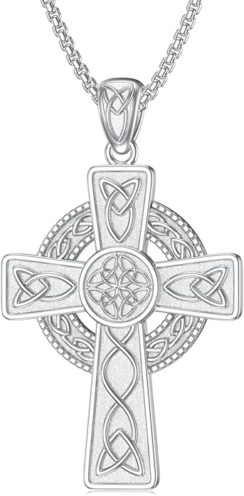 Midir&Etain Celtic Cross Necklace 925 Sterling Silver Cross Pendant Necklace Celtic Viking Irish Jewelry Religious Protective Gift for Men Women