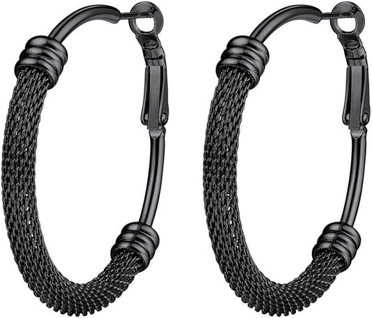 PROSTEEL 30/40/60/80/100mm Chunky Hoop Earrings For Women Gold Plated/Black Stainless Steel Hoops Earrings Statement Jewelry