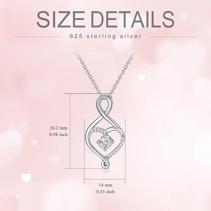 ZBA Natural Diamond Infinity Necklace for Women, 14K White Gold Plated Sterling Silver Diamond Eternal inifnity Pendant Necklaces Jewelry, Birthday Christmas Gifts for Mom Her Wife(Color F-G/Clarity I1-I2)