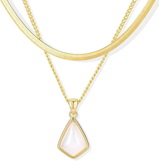 Milan Chiva Gold Pendant Necklace for Women 14K Dainty Cubic Zirconia GemStone Statement Chain Jewelry