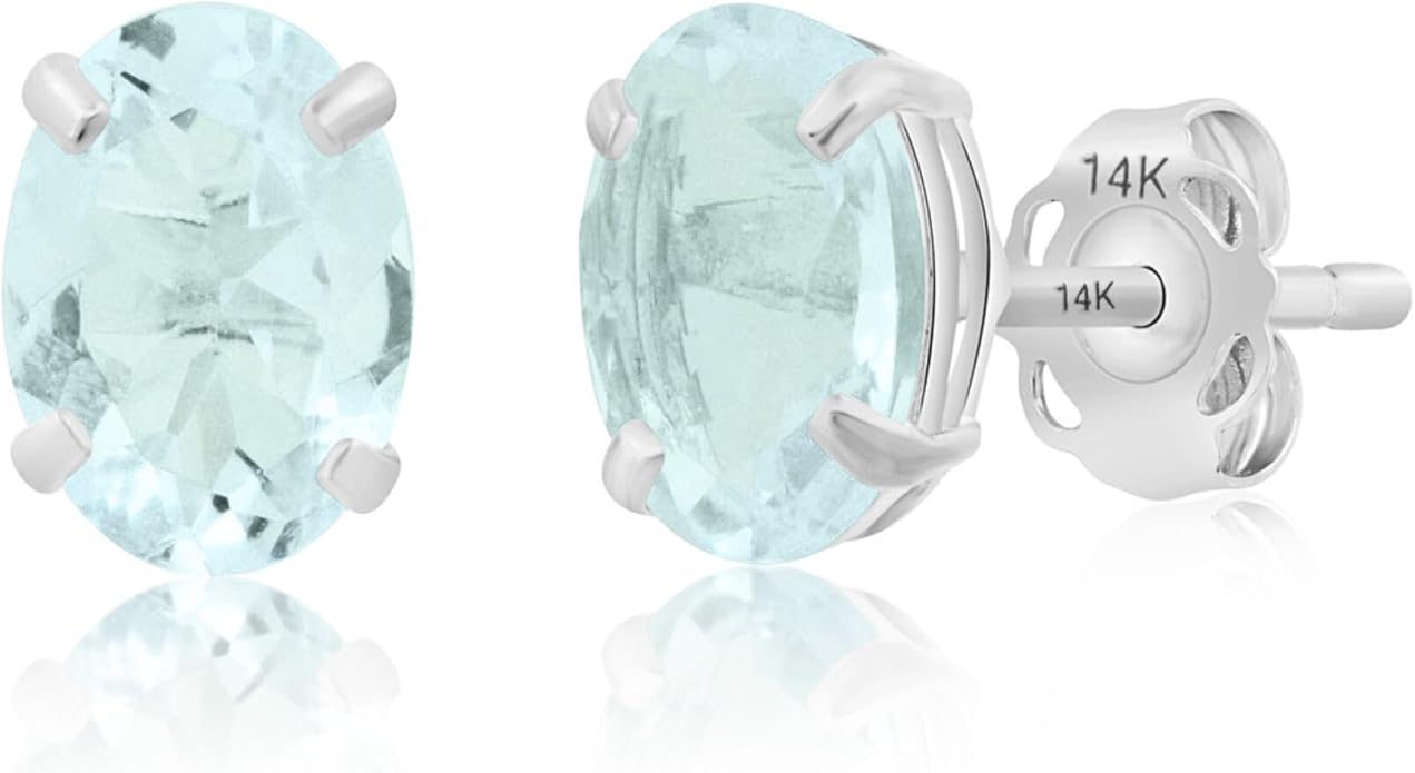 14k Gold Oval Stud Earrings for Women with Push Backs | 7x5mm Gemstone Birthstone Earrings | Real 14 Karat Gold Earrings Studs | Hypoallergenic Gemstone Stud Earrings for Women by MAX + STONE