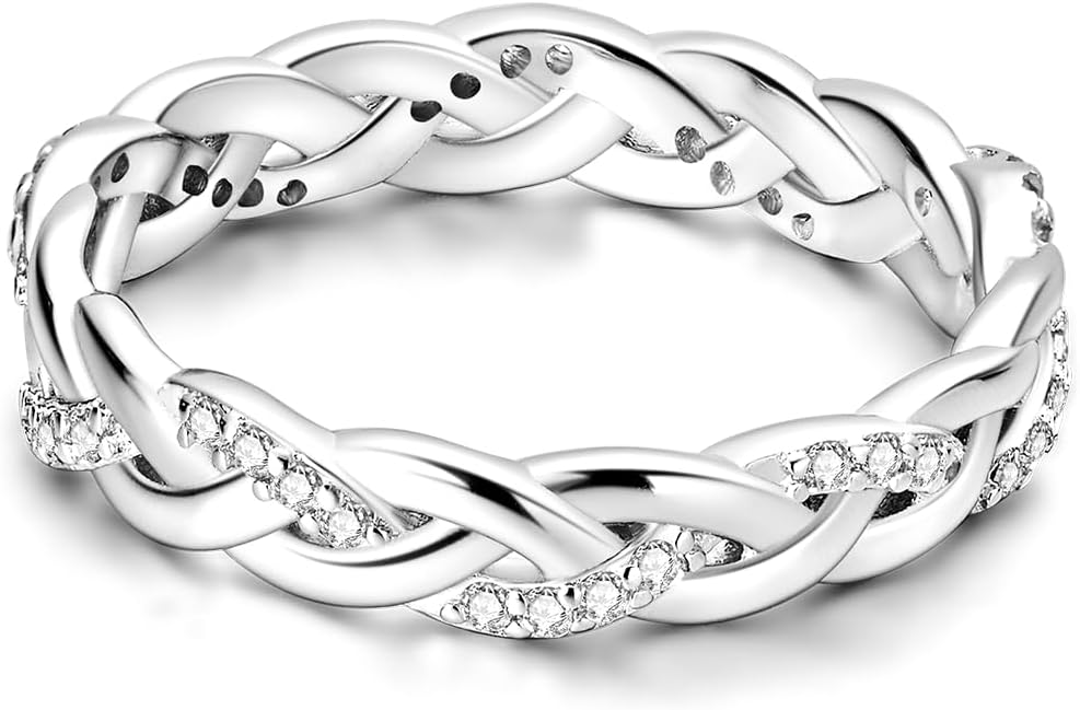 NARMO 925 Sterling Silver Rings for Women Evil Eyes Rings Entwined Line Cubic Zirconia Rings Simple Stackable Finger Rings Engagement Ring Personality Rings Size 6-9