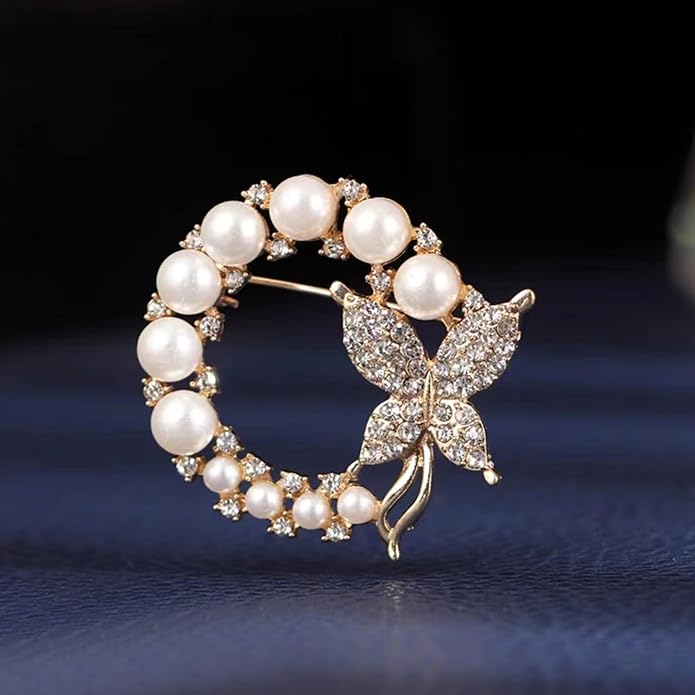 Crystal Pearl Flower Brooches Pins Fashion Beautiful Created Rhinestone Floral Brooch Good Idea for Party Dance Wedding Banquet for Elegant Women Girl