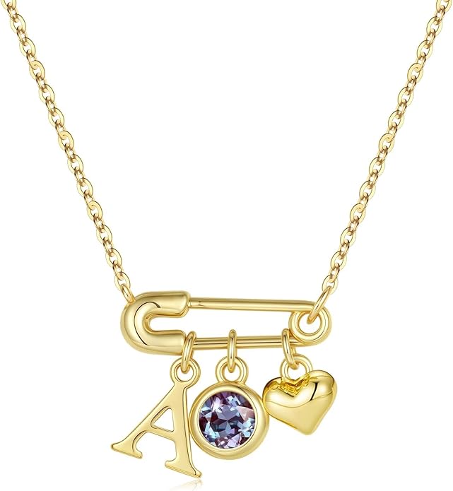 MONOOC Christmas Gifts for Women Girls - 14K-Gold-Plated Dainty Paperclip Heart Initial Necklace Birthstone Necklace Jewelry Birthday Gifts for Women Her Mom Friend Wife Sister