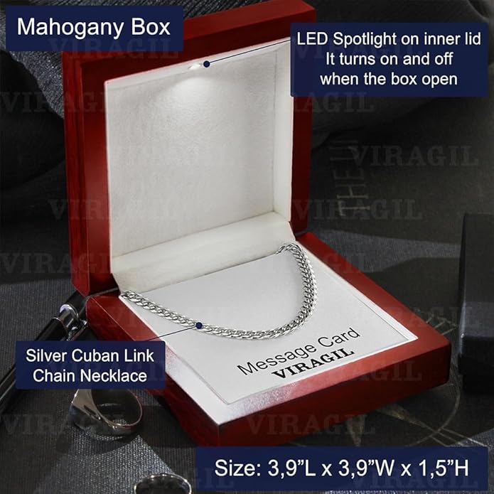 VIRAGIL To My Man Necklace Chain for Men, Silver Stainless Steel Chain Jewelry, Romantic Gift from Partner for Birthday Valentine or Everyday Wear with Meaning