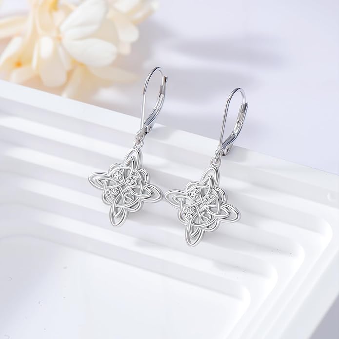 JUSTKIDSTOY Witches Knot Earrings for Women 925 Sterling Silver Nudo De Bruja Dangle Leverback Earrings Celtic Jewelry Halloween Birthday Gift