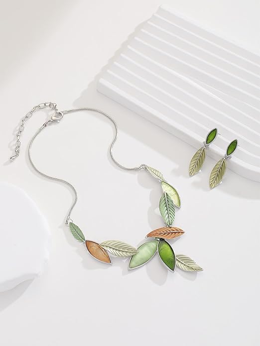 Vintage Chunky Statement Jewelry Set Retro Leaf Floral Geometric Bohemian Boho Bib Necklace Earring Set Fashion Costume Jewelry for Women Girls Wedding Party Prom Unique Gift