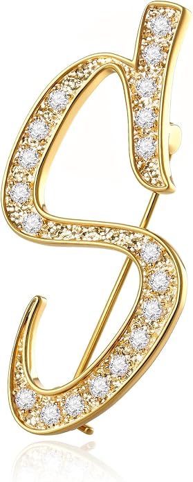 Cicy Bell A-Z Initial 26 Letter Brooch Pins 18k Gold Plated Cubic Zirconia Breastpin Name Personalized Gifts for Women Men