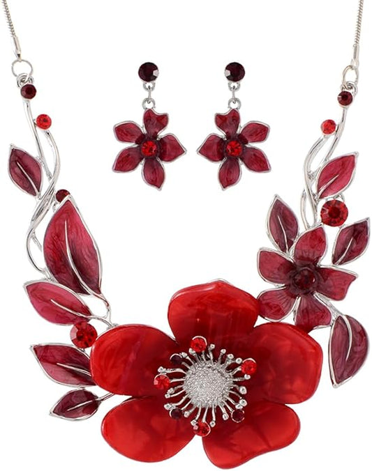 Chunky Statement Jewelry Set Vintage Retro Leaf Flower Floral Geometric Bohemian Boho Bib Necklace Earring Set Fashion Costume Jewelry for Women Girls Wedding Party Prom Unique Gift