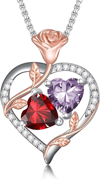 Christmas Gifts for Women Rose Heart Birthstone Pendant Necklace I Love You Forever Jewelry Valentine Mothers Day Birthday Gifts for Women Her Wife Girlfriend