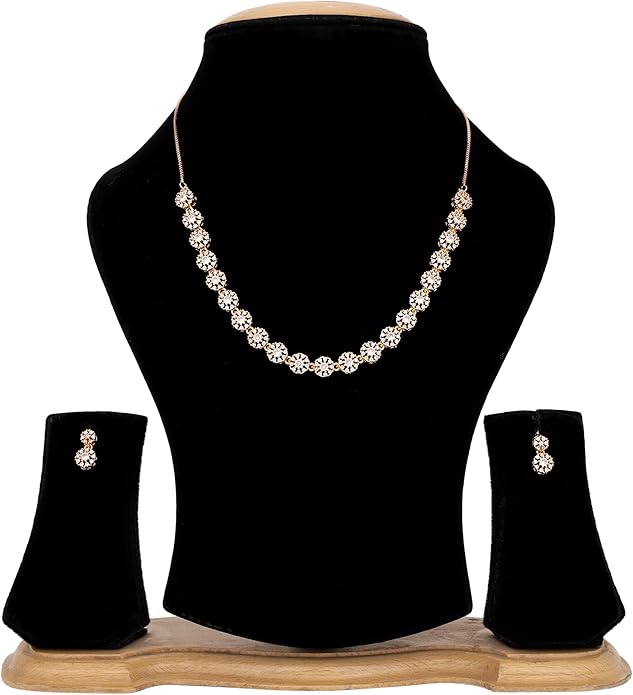 Nilu's Collection Rose Gold Plated American Diamond Stone Studded Anti Tarnish Jewellery Set for Women with Earrings| Luxury AD Necklace Gift Set for Women| Anti Tarnish| For Special Ocassion