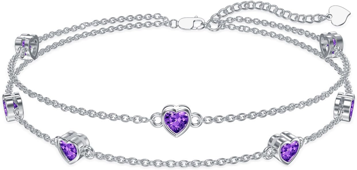 Dorunmo Heart Birthstone Anklet Bracelets for Women 925 Sterling Silver Birthday Jewelry Best Mother's Day for Women Wife