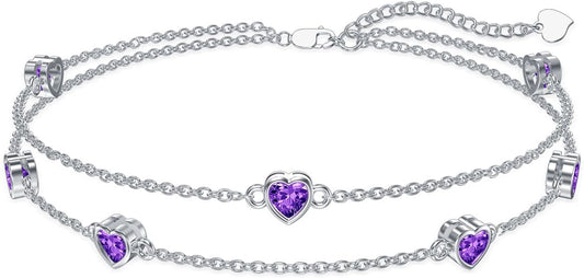 Dorunmo Heart Birthstone Anklet Bracelets for Women 925 Sterling Silver Birthday Jewelry Best Mother's Day for Women Wife