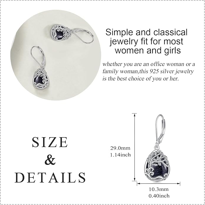 Moonstone Filigree Drop Dangle Teardrop Earrings 925 Sterling Silver Moonstone Leverback Earrings for Women Jewelry Gifts