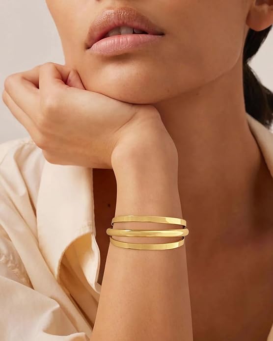 Gold Cuff Bracelet for Women Chunky Multi-layer Cross Wire Open Bracelet Hollow Wide Cuff Bracelets Adjustable Gold Open Cuff Bangle Bracelet