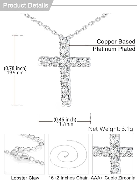 U7 Cross Necklace for Women,Silver/14K Gold Large or Small Cross Necklaces with CZ Diamond,Faith Birthday/Christmas Gift for Her Women Mother Daughter Grandmother