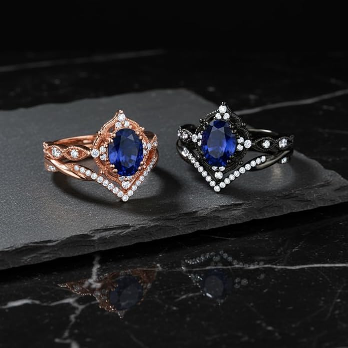 Oval Cut Vintage Gemstone Engagement Rings set for Women S925 Sterling Silver/10K/14K/18K Gold Birthstone Promise Anniversary Bridal Set Ring for her