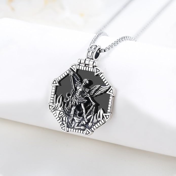 Taioiat Saint Necklace 925 Sterling Silver St Necklace Amulet Pendant Jewelry Religious Gift for Men Women
