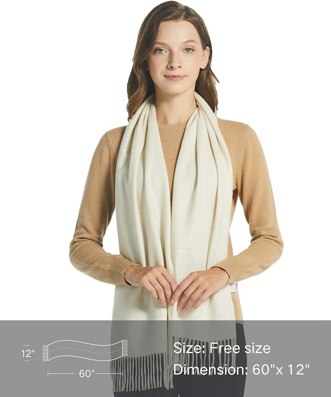 EURKEA 100% Cashmere 2025 Winter Scarf for Women Fringed Edges Warm & Soft Lightweight Solid/Plaid/Two-Tone Free Size