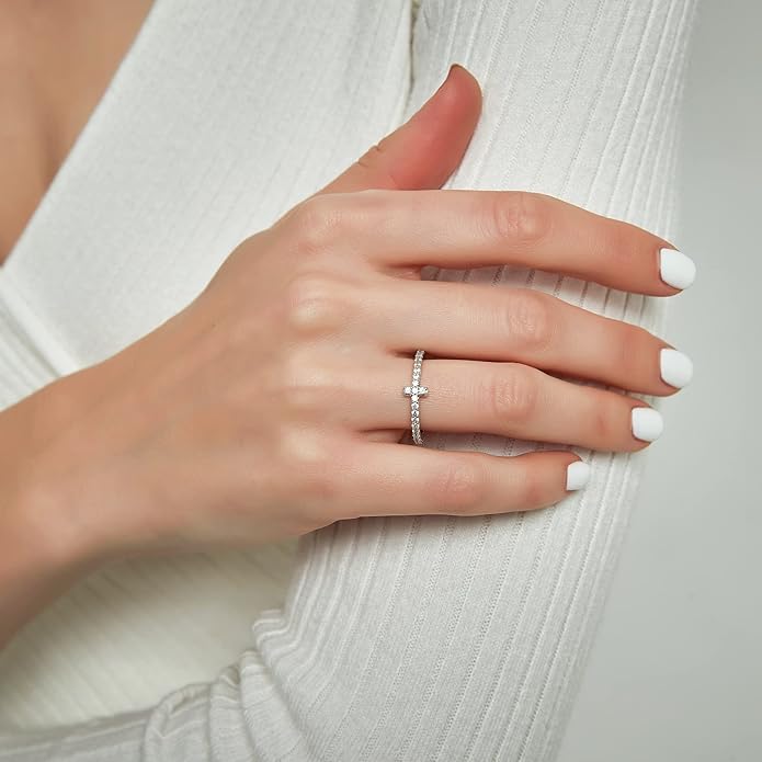 EAMTI 2mm Wedding Band Cubic Zirconia Half Eternity Stackable Brass Engagement Ring Size 3-13