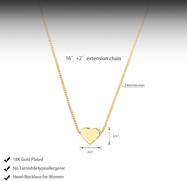 Cute Heart Necklace Dainty 18k Gold Plated Tiny Heart Pendant Choker Necklaces Small Gold Love Open Heart Chain Necklace for Women Simple Gold Necklace for Women Trendy Jewelry