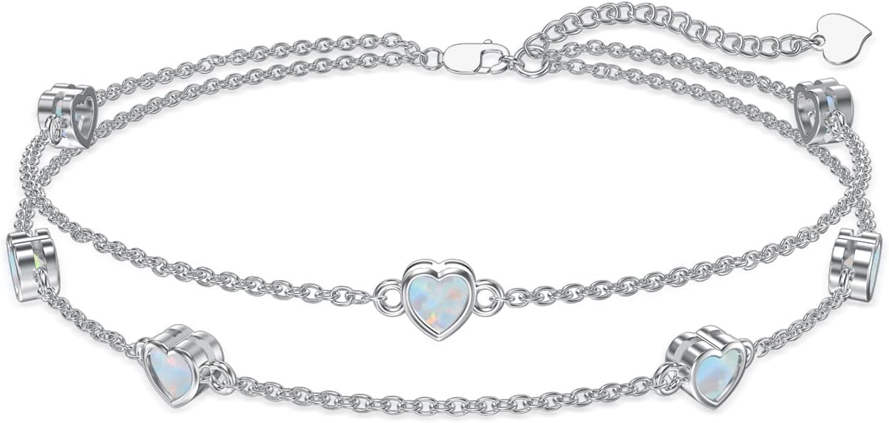 Dorunmo Heart Birthstone Anklet Bracelets for Women 925 Sterling Silver Birthday Jewelry Best Mother's Day for Women Wife