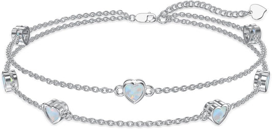 Dorunmo Heart Birthstone Anklet Bracelets for Women 925 Sterling Silver Birthday Jewelry Best Mother's Day for Women Wife