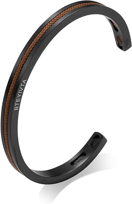 Handmade Minimalist Cuff Bracelet with Lucky Nautical Rope Inlaid Stainless Steel Cuff Unique and Stylish Bangle For Men And Women