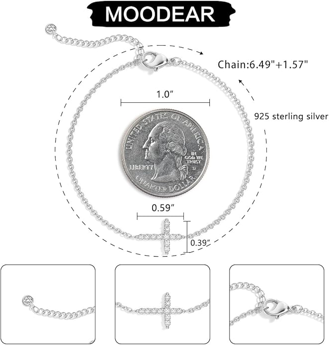 Moodear Christmas Gifts Sotcking Stuffers, Dainty 925 Sterling Silver/14k Gold Plated CZ Cross Bracelet Layered Snake Pearl Chain Knot Bracelets for Women Trendy Religious Christian Jewelry