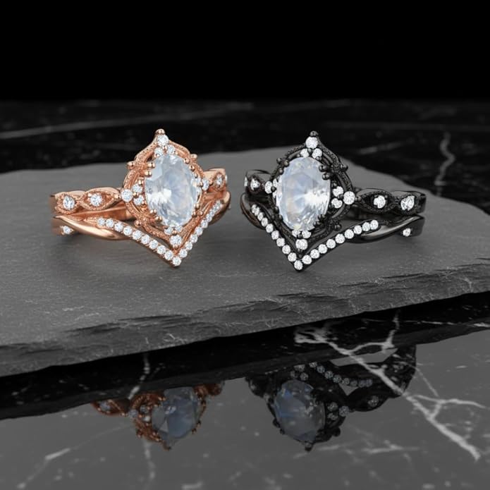 Oval Cut Vintage Gemstone Engagement Rings set for Women S925 Sterling Silver/10K/14K/18K Gold Birthstone Promise Anniversary Bridal Set Ring for her