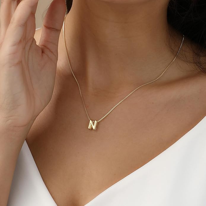 Bubble Gold Letter Necklace for Women, 14k Gold Plated Balloon Initial Necklace, Dainty Gold Necklace for Women, Personalized Bubble Pendant Name Necklace, Fashion Accessories Trendy Jewelry