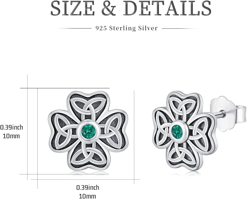 JUSTKIDSTOY St Patricks Day Earrings Gifts 925 Sterling Silver Four Leaf Clover Shamrock Earrings Irish Jewelry for Women Girls
