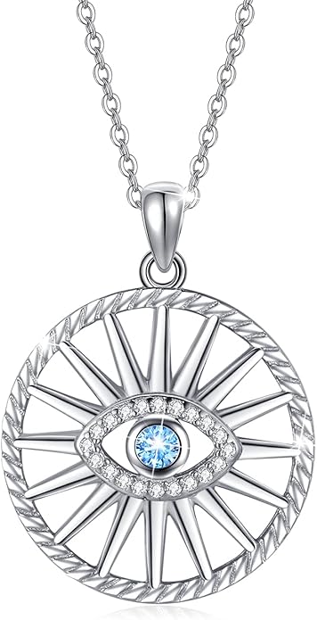 Evil Eye Necklace for Women 925 Sterling Silver, Protection Necklace with Blue Evil Eye Charm, Evil Eye/Lotus Pendant Jewelry, Birthday Christmas Gifts for Her