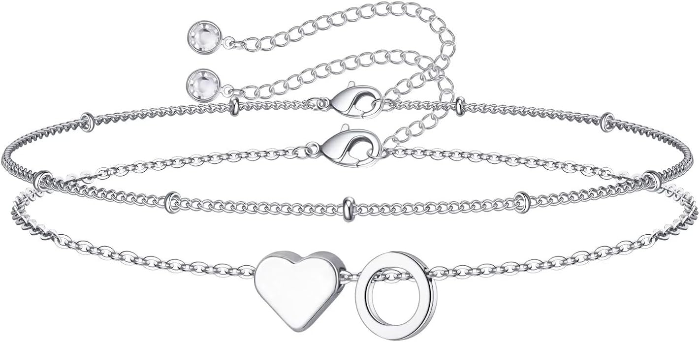 M MOOHAM Christmas Gifts for Grandkids Teens Girls -14K-Gold-Plated Heart Initial Bracelets for Women Girl Dainty Gold Bracelets Birthday Gift Stocking Stuffers for Women Teenage Girls Kids Gifts